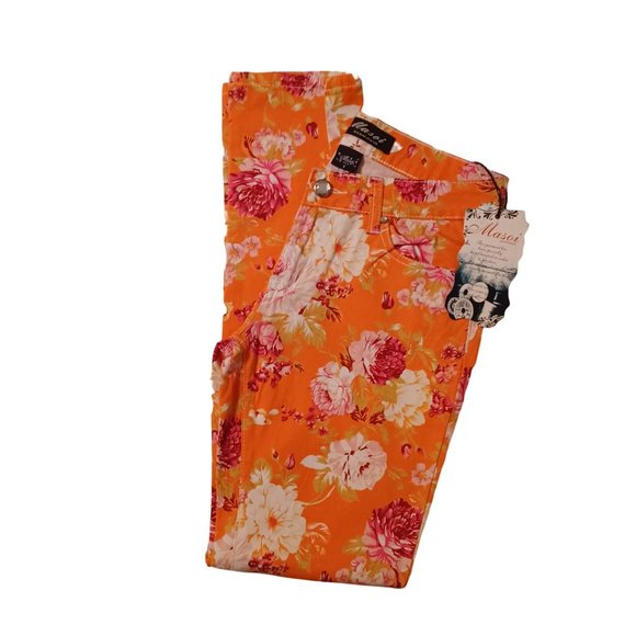 Girl's Masoi Orange Floral Pants- Size 7 - Picture 1 of 5